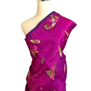 Silk Saree Sari Scarf Purple Fuchsia Orange Green Geometric Bollywood